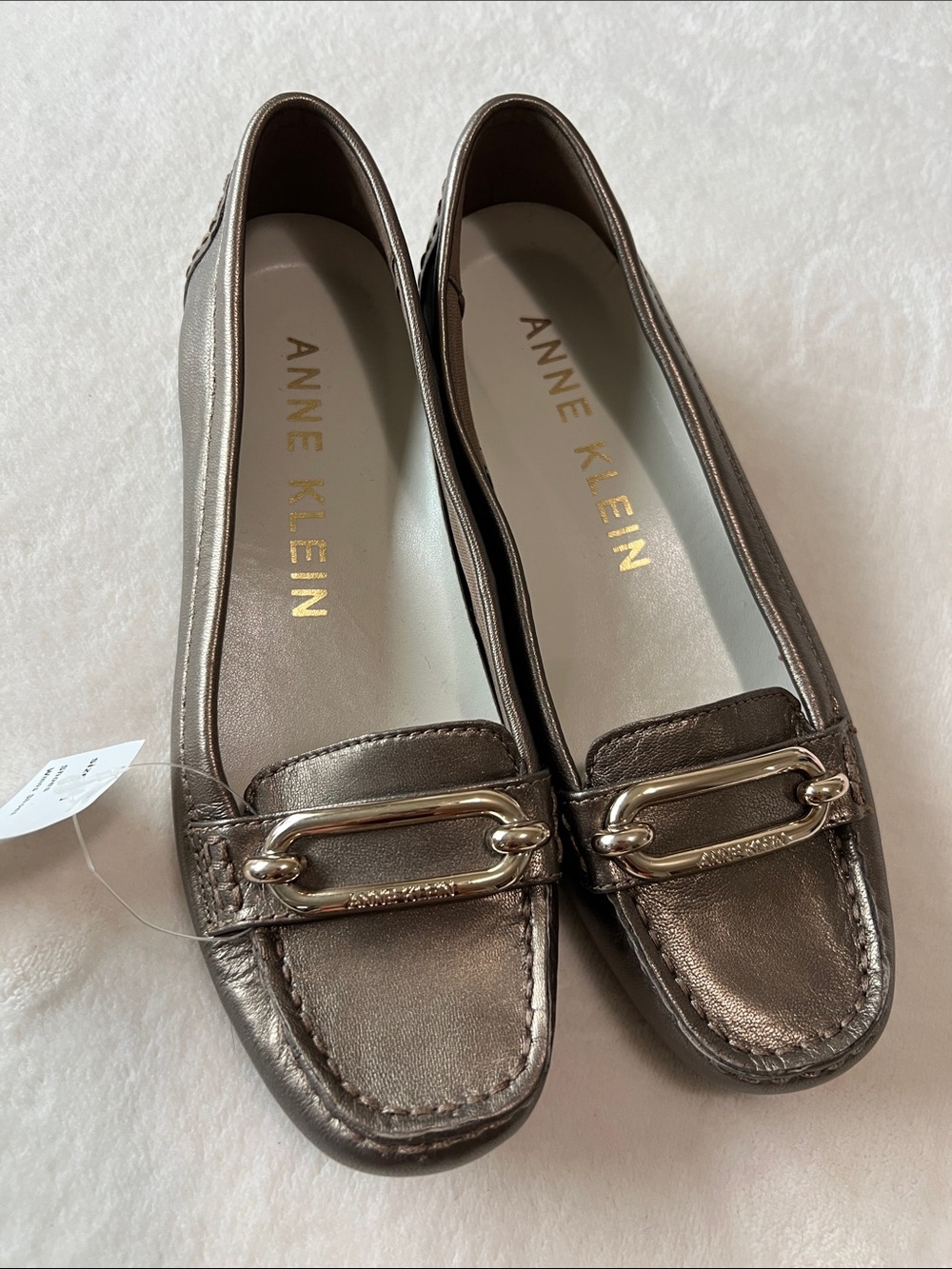 Anne Klein Metallic Bronze Loafers with Gold Hardware